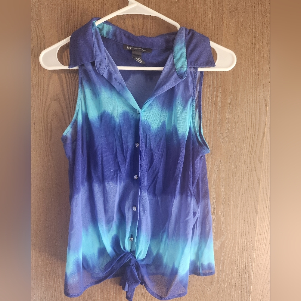 International Concepts Gradient Blue and Teal Button-Down Top